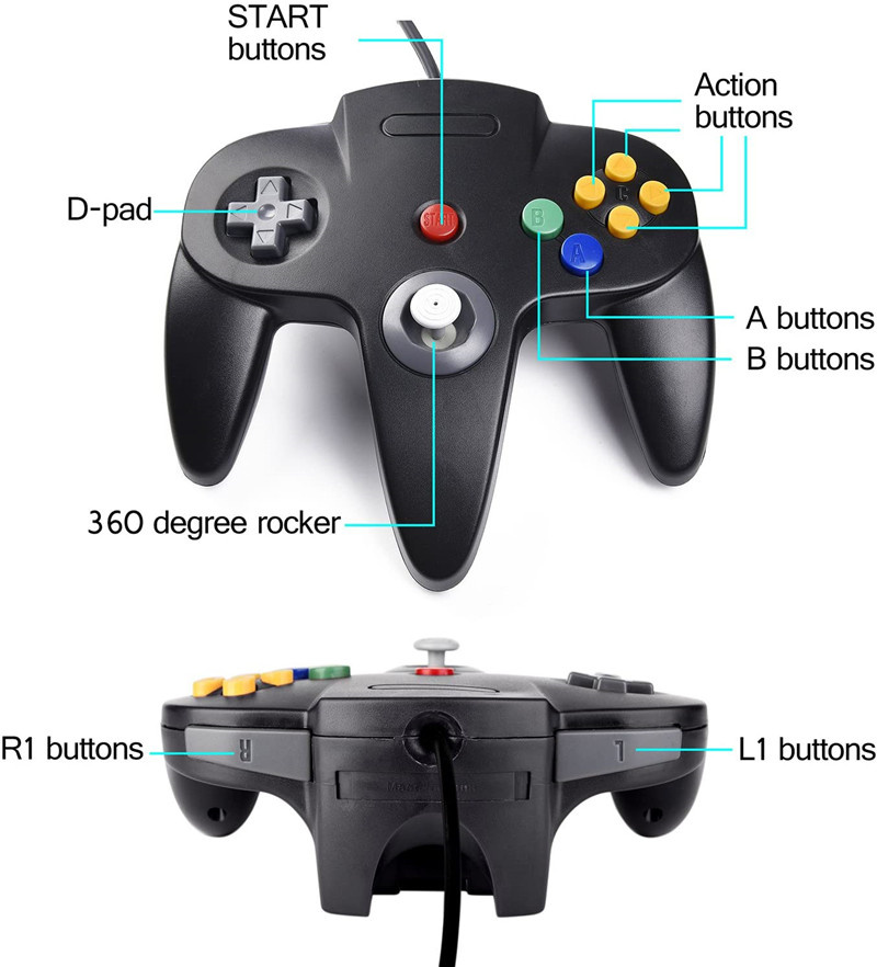 Allnice N64 Controller Wired Controllers Classic 64-bit Gamepad Joystick for N 64 Console Video Game System DHL