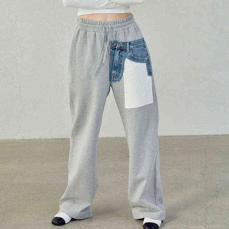 TWOTWINSTYLE Casual Wide Leg Pants For Women High Waist Patchwork Pocket Straight Loose Trousers Female Fashion Clothing 211124