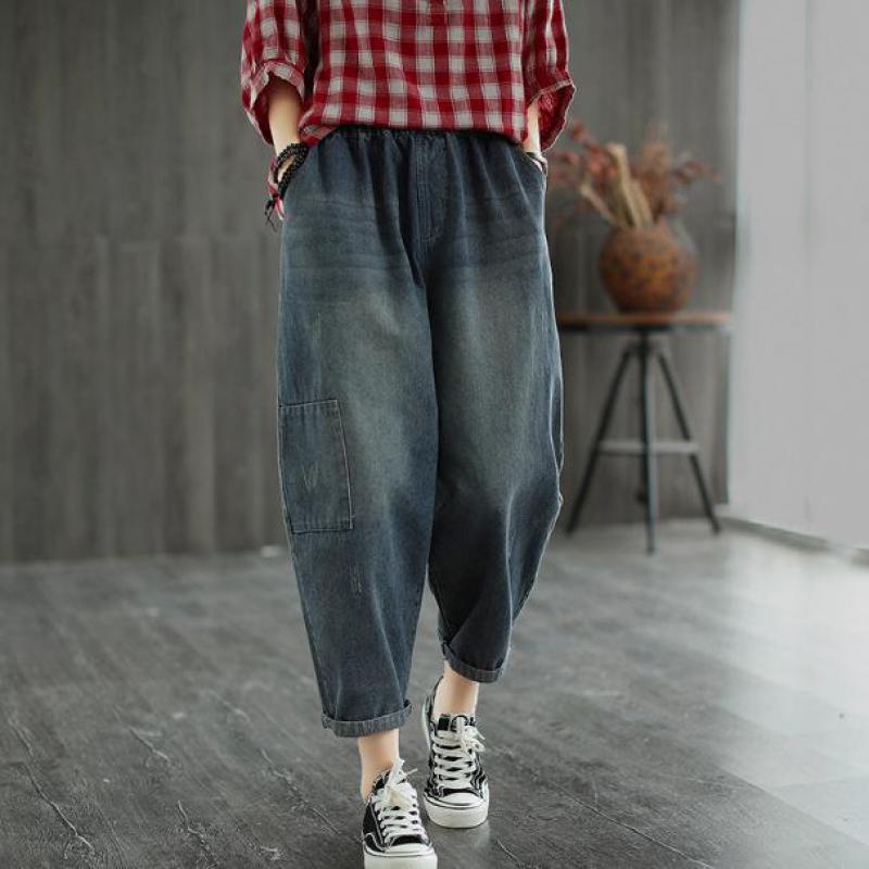Johnature Autumn Leisure Patchwork Pocket Elastic Waist Denim Harem Pants Simple Comfortable Women Ankle-length Pants 210521, Black
Johnature Autumn Leisure Patchwork Pocket Elastic Waist Denim Harem Pants Simple Comfortable Women Ankle-length Pants 210521, Black