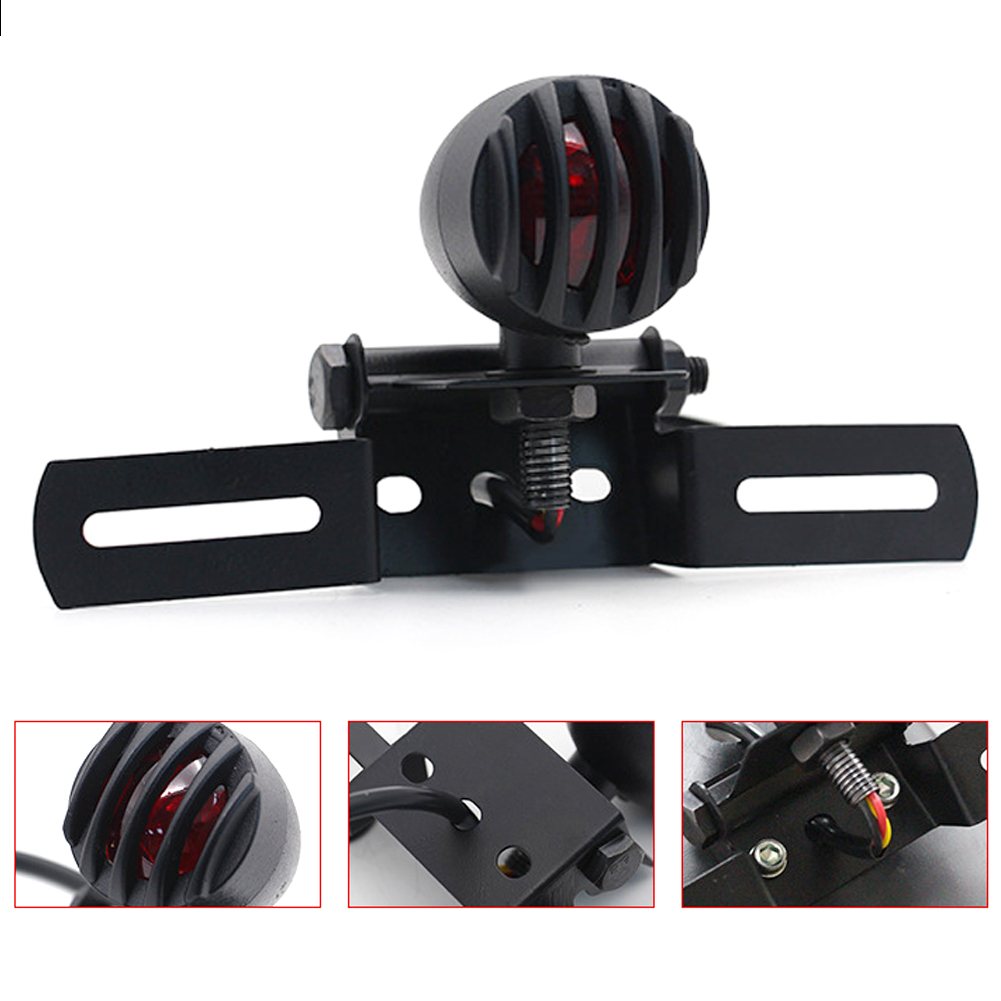 Black Retro LED Motorcycle Tail Light Moto Rear Indicator License Plate Bracket Chopper Motorbike Brake Light for Harley Honda