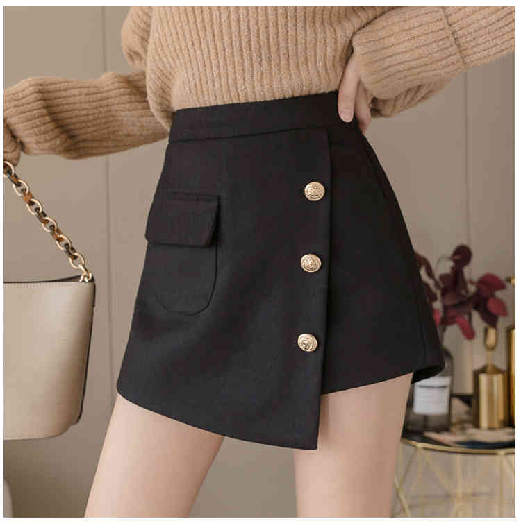 short feminino autumn and winter casual button skirt irregular Thin High Waist women's wool pants 7634 50 210427