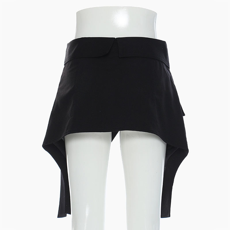 [EAM] High Waist Black Irregular Slit Slim Sashes Mini Half-body Skirt Women Fashion Spring Autumn 1DD7362 210512