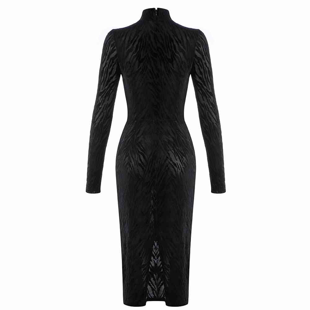 Sexy Mesh Transparent Tight Dress Summer Women'S Striped Long Sleeve Black Club Party 210525