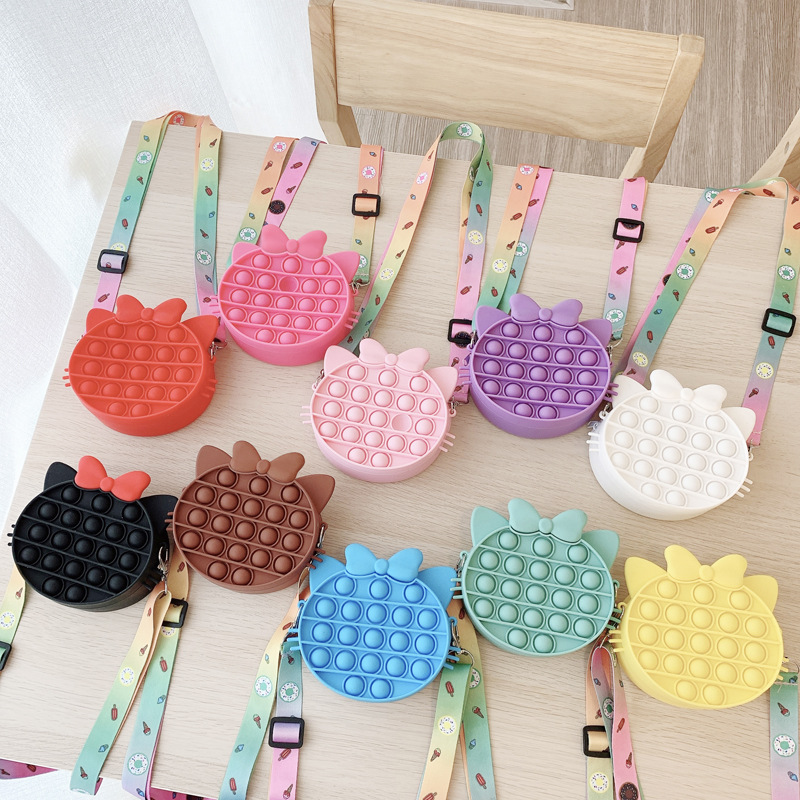 Cat Bag Pop It Fidget Stress Release Toy Simple Dimple Anti-Stress Coin Purse Push Bubble Squeeze Messenger Bag for Girls Gift