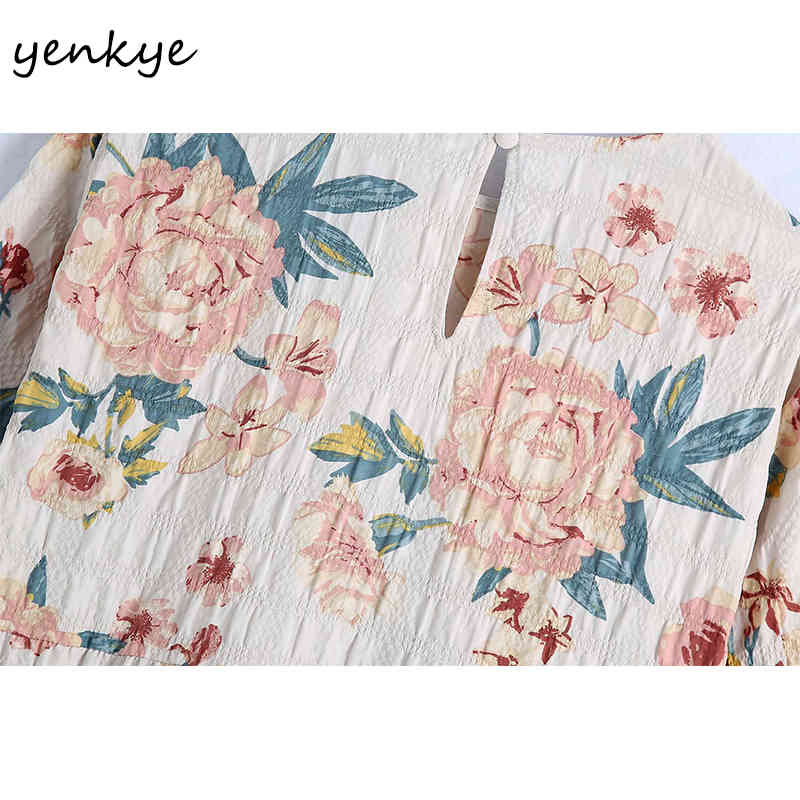 YENKYE Vintage Floral Print Mini Dress Women O Neck Loose Casual Dress Female Summer Plus Size Short Vestido 210515