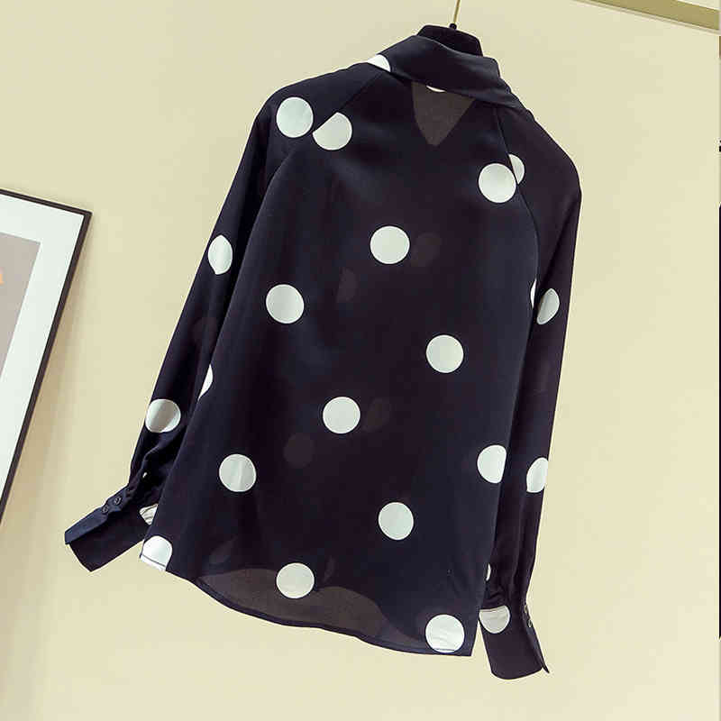 Autumn Women Long Sleeve Shirt Chiffon Blouse Polka Dot Shirts Casual Loose Slim Korean Elegant OL Blusas 11145 210427