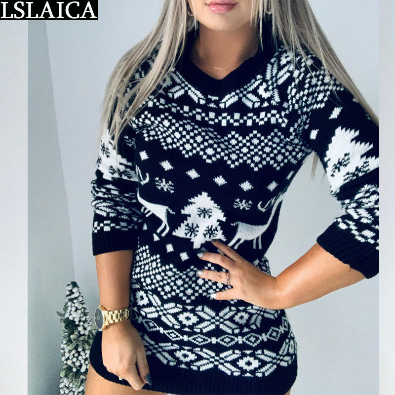 Long Sweater Dress Women Winter Sleeve o Neck Christmas Casual Knit Fashion 210515