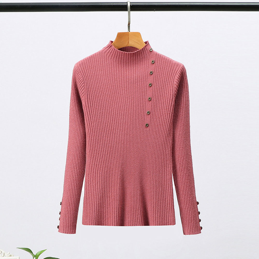 Joco Jolee Women Korean Button Throat Sweater Casual Turtleneck Pullover Autumn Winter Slim Knitting Tops Harajuku Jumpers 210428