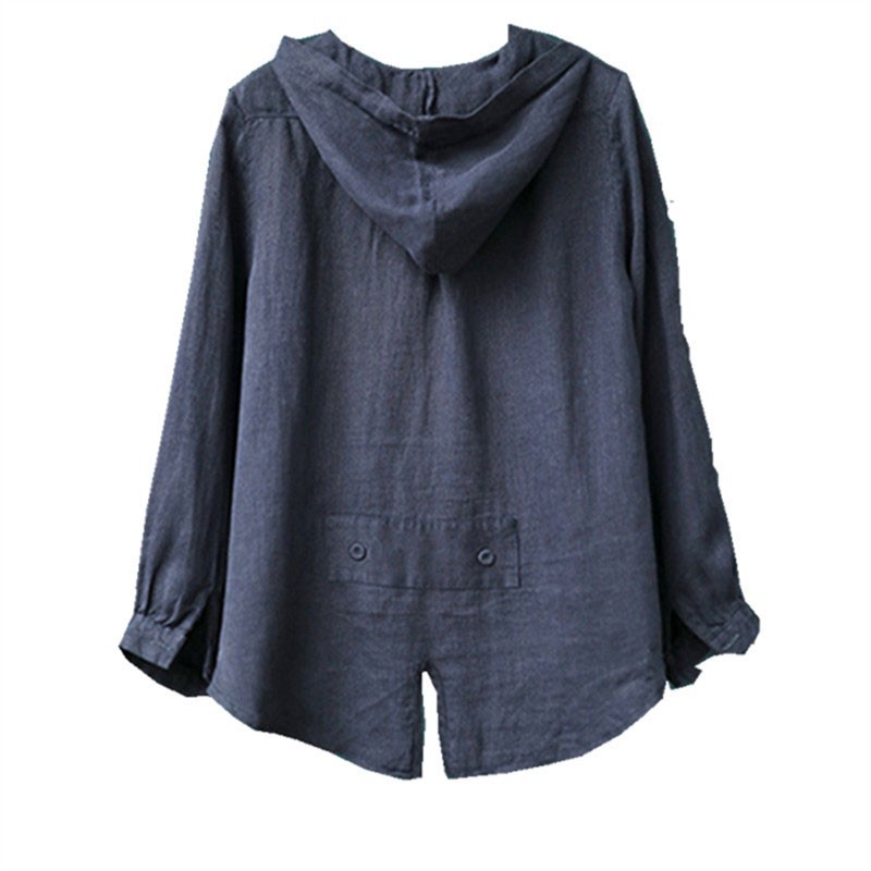 Spring Autumn Arts Style Women Double Breasted Casual Hooded Coat Loose Cotton Linen Solid Jackets Femme Coats M286 210512