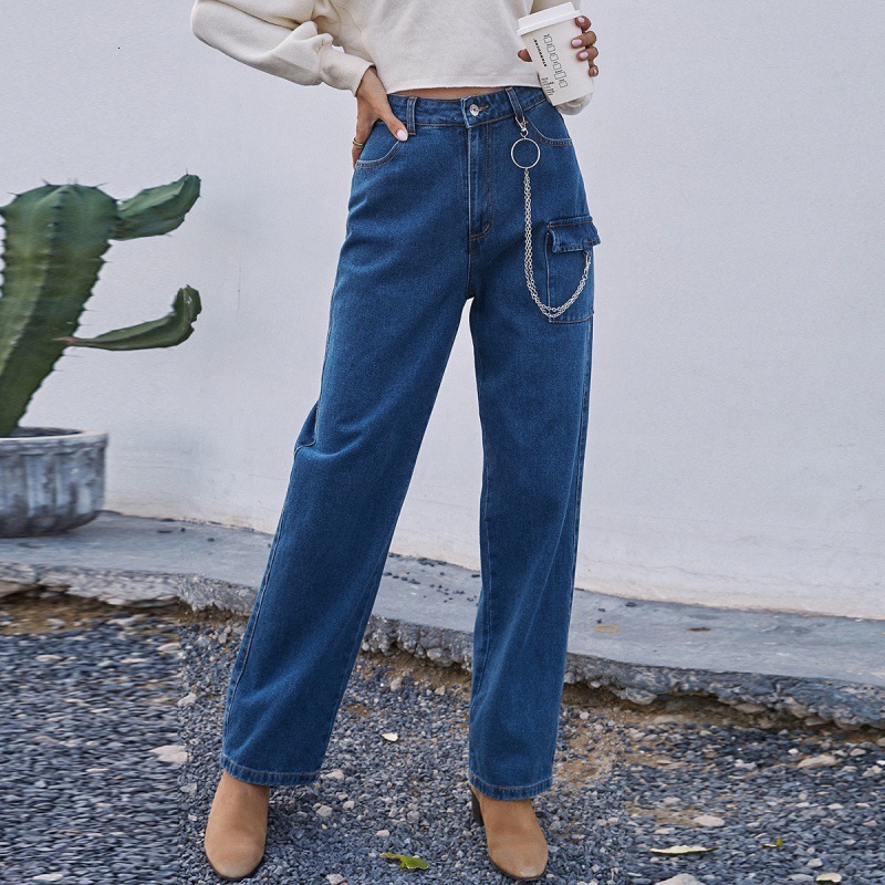 jeans women's ins fashion pocket chain denim straight pants autumn and winter, Blue
jeans women's ins fashion pocket chain denim straight pants autumn and winter, Blue