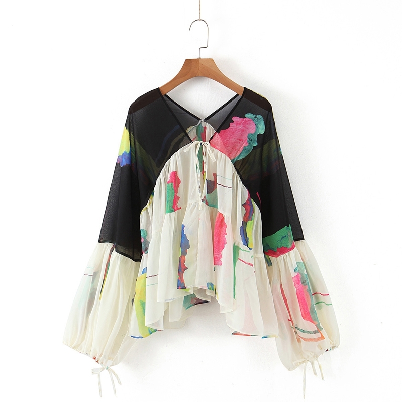Summer Lantern Sleeve Chiffon Blouse Patchwork Floral Print Lace Up V neck Loose Plus Size Pullvoer Shirts Ladies Tops XZ2307 210525, Black
Summer Lantern Sleeve Chiffon Blouse Patchwork Floral Print Lace Up V neck Loose Plus Size Pullvoer Shirts Ladies Tops XZ2307 210525, Black