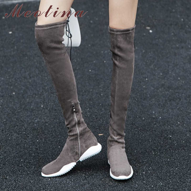 Meotina Genuine Leather Flat Over The Knee Boots Kid Suede Long Boots Women Shoes Zipper Lace Up Stretch Boots Autumn Winter 40 210608, Gray synthetic lin
Meotina Genuine Leather Flat Over The Knee Boots Kid Suede Long Boots Women Shoes Zipper Lace Up Stretch Boots Autumn Winter 40 210608, Gray synthetic lin