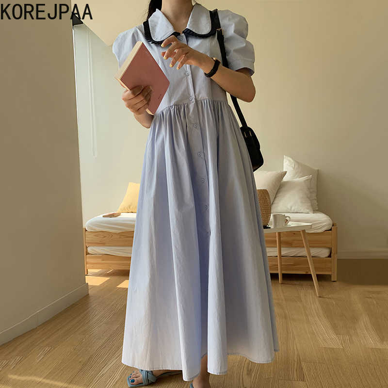 Korejpaa Women Dress Chic French ElegantDoll Collar Pleated Elegant Loose Casual Long Bubble Sleeve Swing Dress Female 210526, Blue
Korejpaa Women Dress Chic French ElegantDoll Collar Pleated Elegant Loose Casual Long Bubble Sleeve Swing Dress Female 210526, Blue