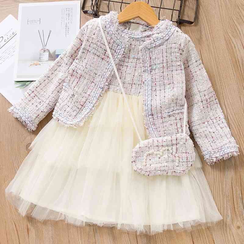 Autumn Baby Girls Clothes Elegant Princess Custumes Solid Jacket + Dress Bag Kids Clothing Toddler Outfits 210508