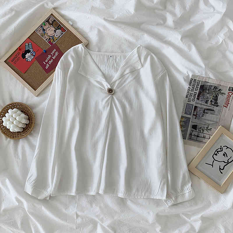 Autumn Solid Vintage Loose All-match Fashion Women Blouses Korean Style Long Sleeve Woman's Shirts Top Feminine 10797 210518