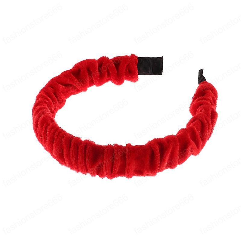 Women Sweet Christmas Headbands Fashion Red Green Velvet Pleated Head Hoop Cloth Lattice Hair Bands Hair Accessories