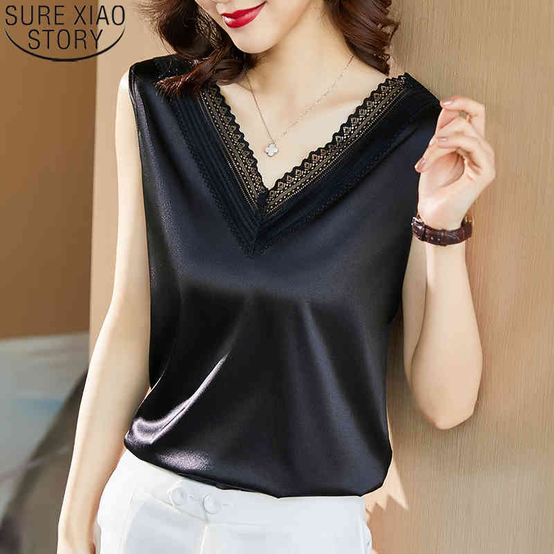 Summer Camis Women Tank Top Backless Lace Sleeveless Satin Vest Causal Solid Clothes V-neck Fashion Blusas 13696 210506