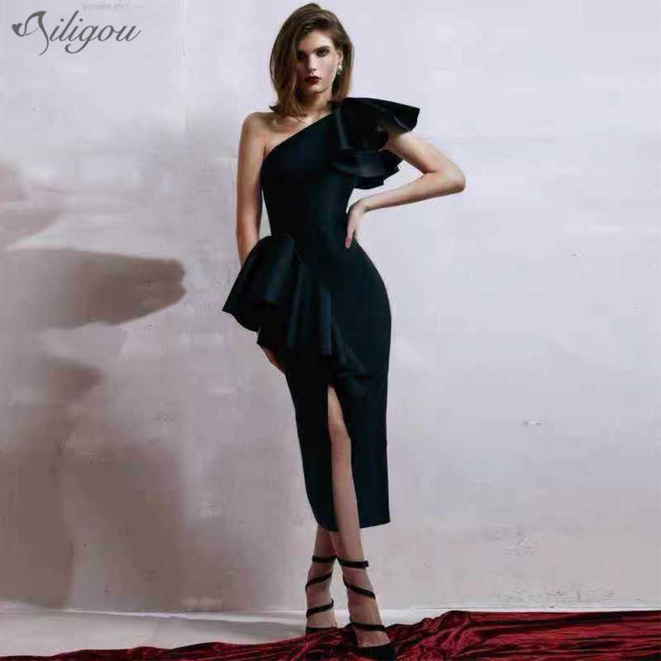 Summer Ladies Black One-Shoulder Short-Sleeved Club Bodycon Bandage Dress Sexy Ruffled Celebrity Party 210527, Black bandage dress
Summer Ladies Black One-Shoulder Short-Sleeved Club Bodycon Bandage Dress Sexy Ruffled Celebrity Party 210527, Black bandage dress