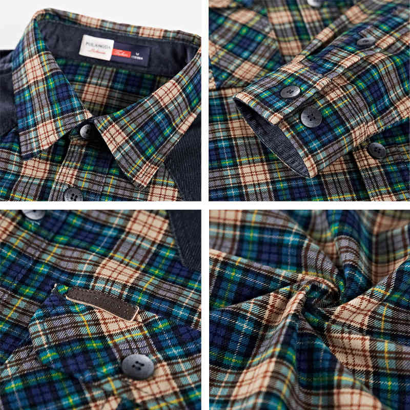 Shirt Men Military Cotton Long Sleeve Male Autumn Dress Shirt High Quality Casual Fashion Yellow Green Plaid Shirt Men 210518