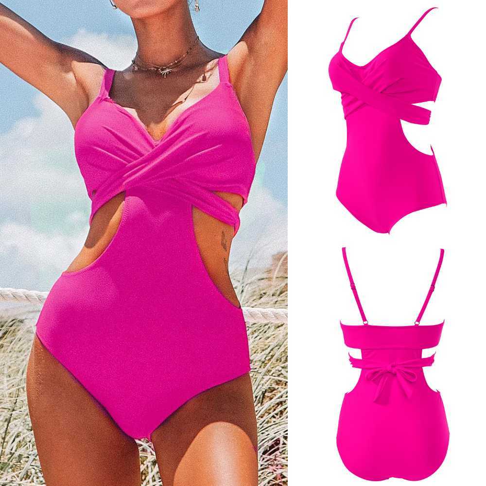 Swimsuit Women Push Up Suit Lace Beachwear Bikini Cut Out Swimwear Monokini Leopard 210625