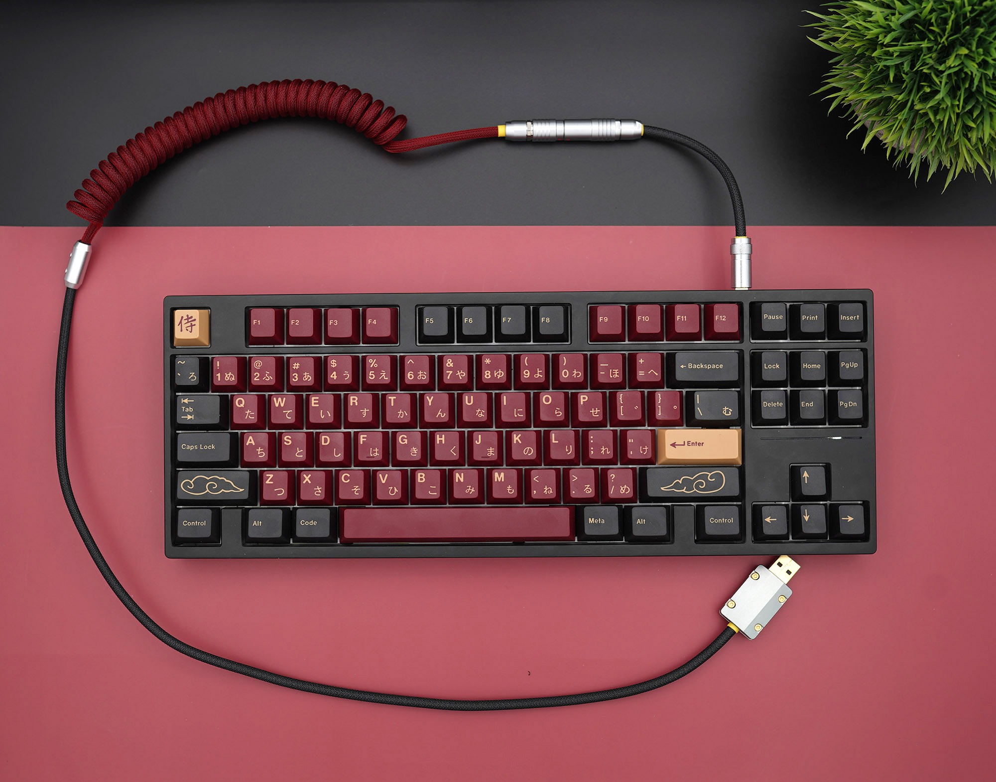 GeekCable Handmade Customized Mechanical Keyboard Data Cable For GMK Theme SP Keycap Line Red Samurai Colorway