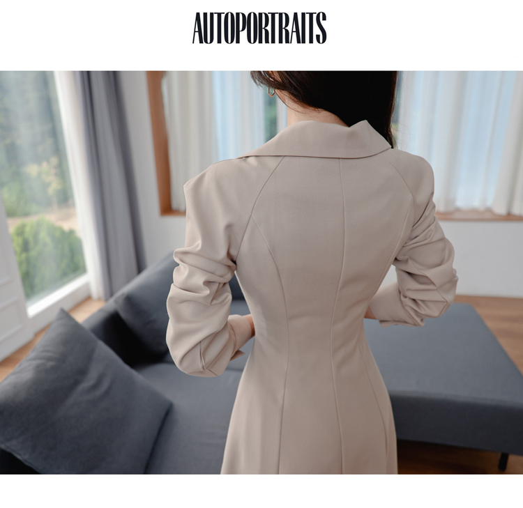 Chic Windbreaker style Dresses Autumn Winter Elegant Single Breasted Femme Vestidos Solid Color Swing Dress 210506