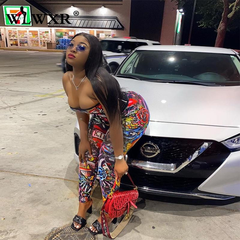 Streetwear Graffiti Bodycon 2 Tw Piece Set Women Outfits Tight Corset Top High Waist Leggings Ladies Matching Sets Female Women's Tracksuits