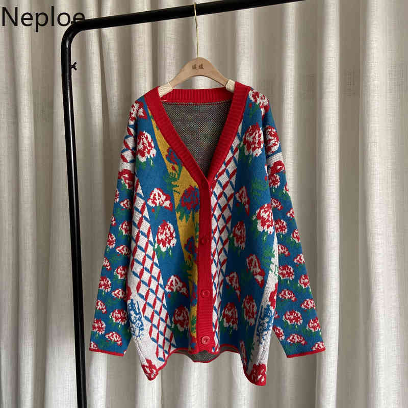 Neploe Fashion Sweater Women Vintage Knitwear Coat Heavy Crochet Floral Knitted Cardigan Pull Femme Fall Woman Clothes 210422
