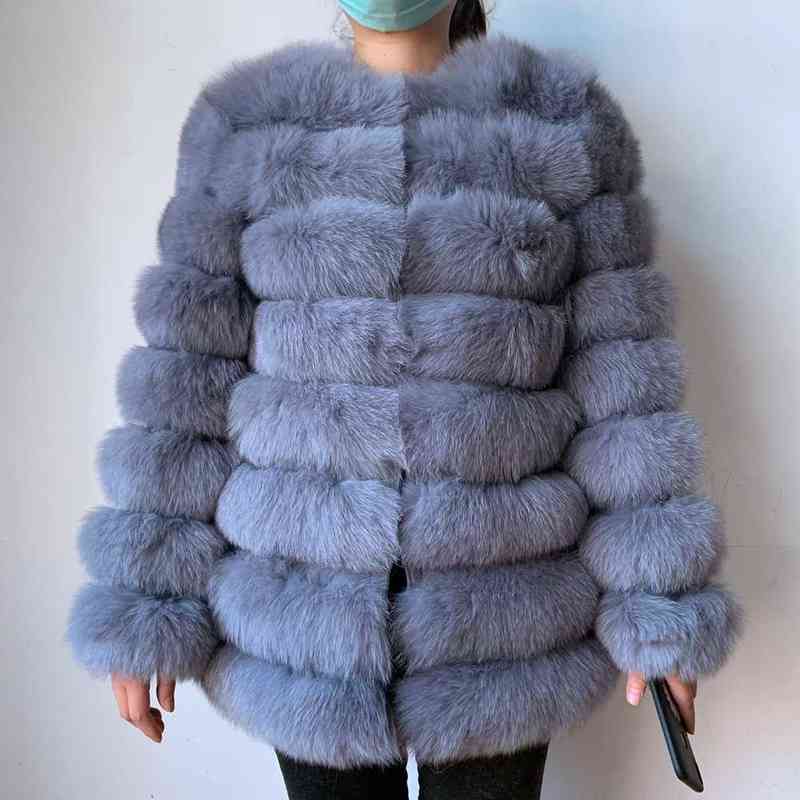 70CM 100% Real fur real coat outfit long sleeves quality silver women winter warm thick natural coats 220107