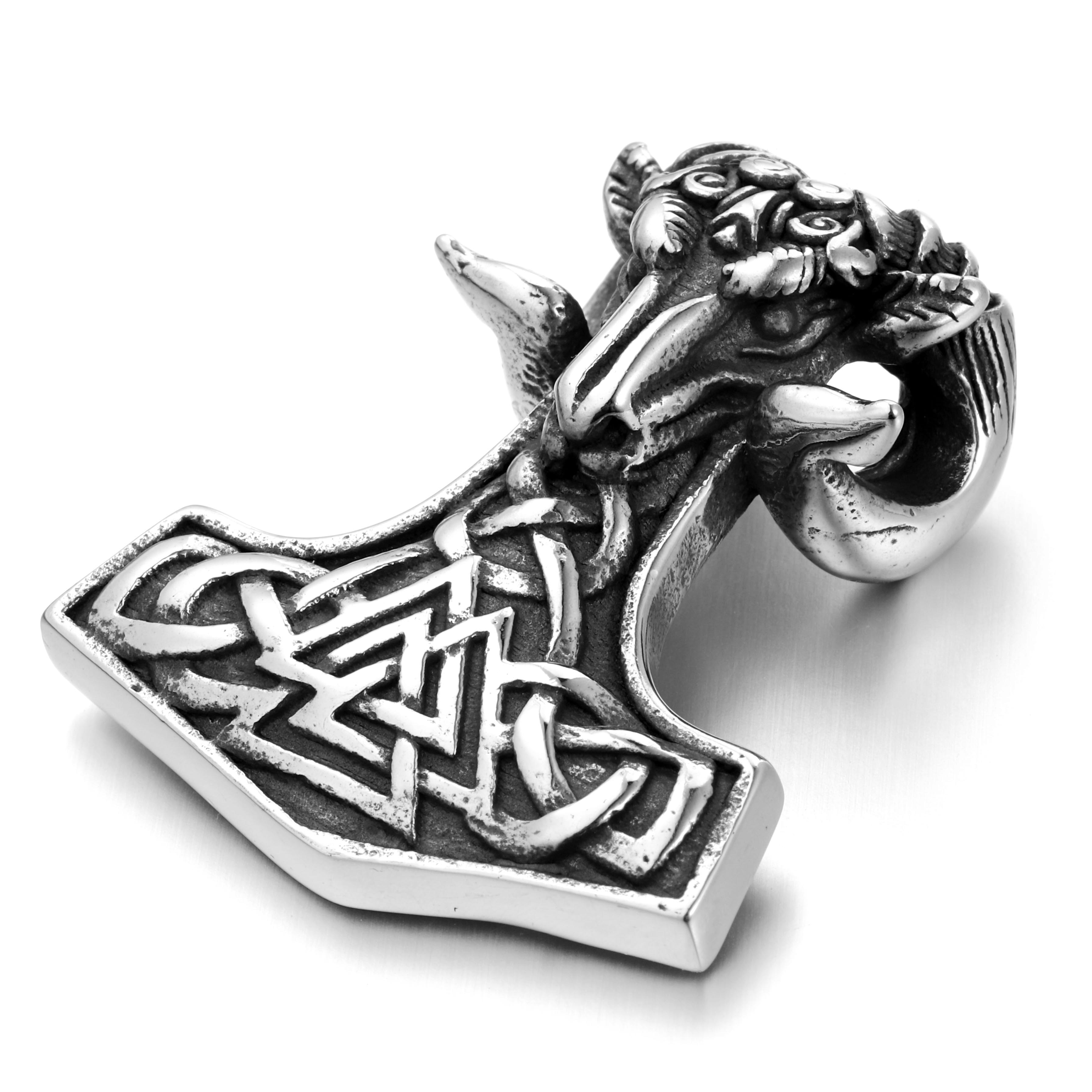 Vintage Men's Stainless Steel Pendant Necklace Norse Viking Goat Ram Odin Myth Punk Biker Charm with Ball Chain