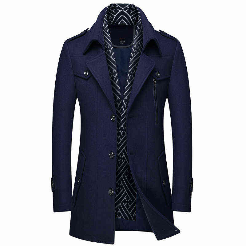 Men Winter Wool Coat Men's Business Casual Warm Thick Wool Blends Woolen Pea Coat Male Trench Coat Overcoat 211122
