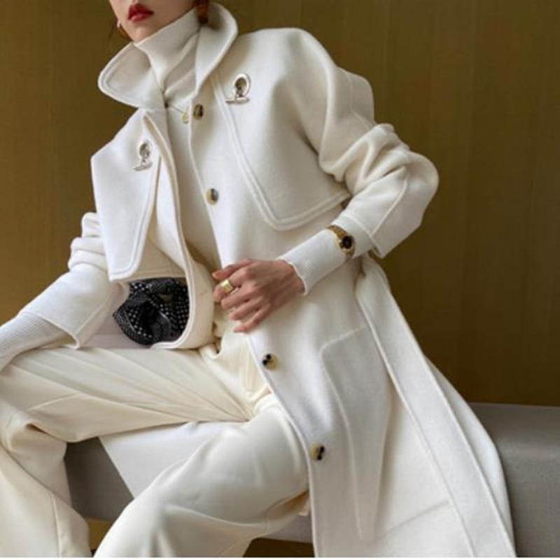 Women' Wool & Blends Autumn Winter Vintage White Double Faced Cashmere Coat Women Single Breasted Straight Loose Ol Long Overcoat
Women' Wool & Blends Autumn Winter Vintage White Double Faced Cashmere Coat Women Single Breasted Straight Loose Ol Long Overcoat