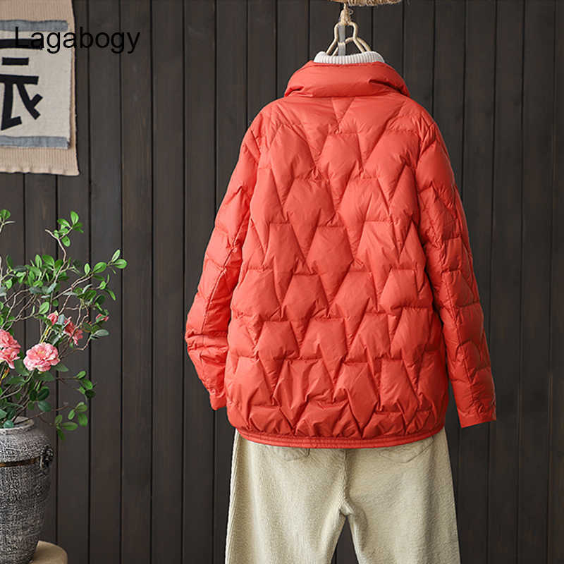 Lagabogy Autumn Winter Coat Women Ultra Light White Duck Down Parka Short Loose Puffer Jacket Female Casual Outwear 210918