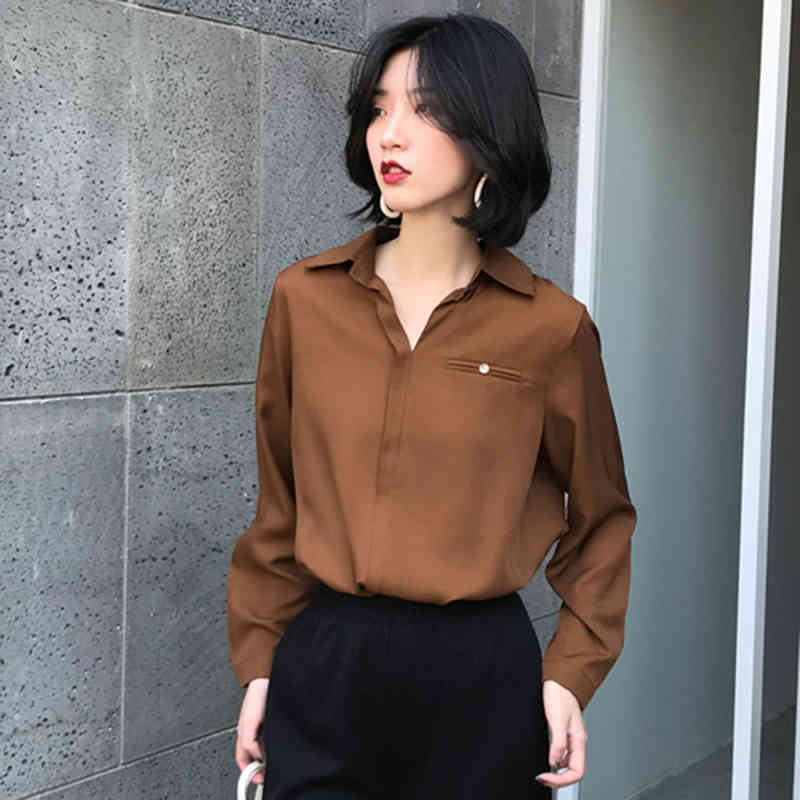 Arrival Autumn Korea Fashion Women Long Sleeve Loose Shirts Female Tops Turn-down Collar Casual White Blouse S423 210512