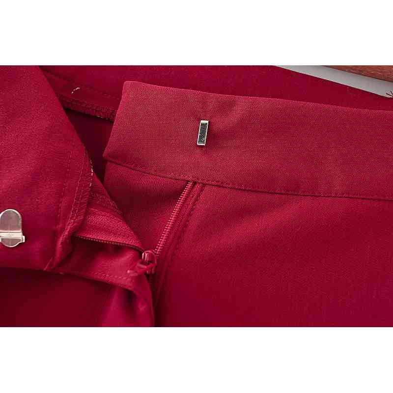 Elegant Women Chic Solid Red Straight Trousers Fashion Ladies Drawsting Pants Streetwear Female Causal Long 210430