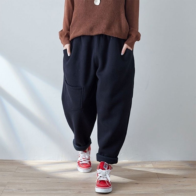 Autumn Winter Korea Fashion Women Elastic Waist Loose Pants Thicken Warm Casual Harem Femme Trausers Plus Size V120 210512
