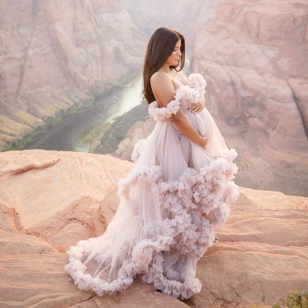 Bridal Ruffled Tulle Robes Dress Maternity Women Dressing Gowns Long Sheer Party Evening Dresses Photo Shoot Custom Made