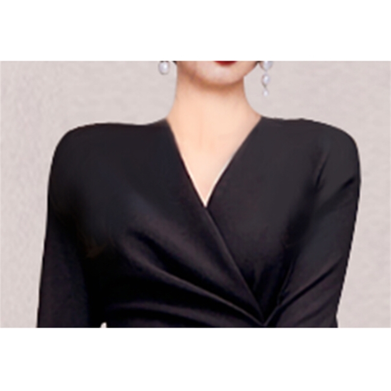 High Quality Spring Elegant Black Sexy V-Neck Dress Women Vintage Ladies Long Sleeve Party Vestidos Clothes 210520