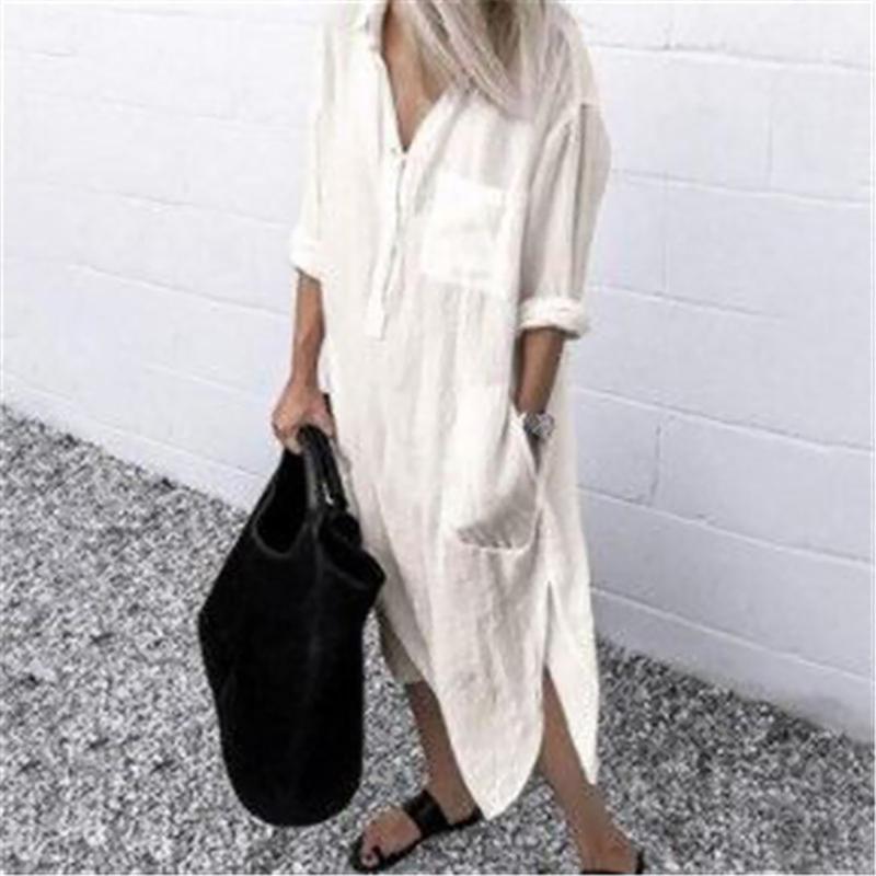 Casual Dresses Woman Long Shirt Dress Cotton Korean Clothing White Boho Beach Big Maxi Blue Summer 2021 Autumn Oversized Pure