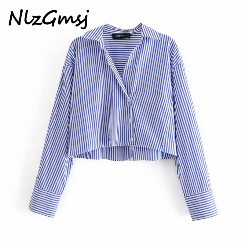 Blouse Women V Neck Blue White Stripes Spring Fashion Ladies Single Breasted Female Short Shirt 03 210628, As picture
Blouse Women V Neck Blue White Stripes Spring Fashion Ladies Single Breasted Female Short Shirt 03 210628, As picture
