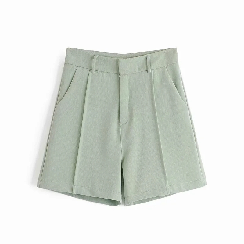 fashion women short pants autumn office ladies s slim girls pocket green casual female zipper pant 210430