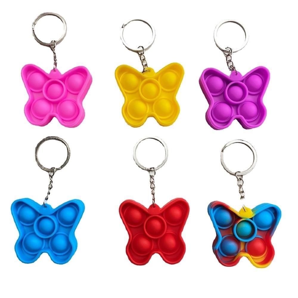 Fidget simple dimple toy kids Mini Push Poo its Bubble Sensory toys Keychain Cartoon rainbow tie-dye Finger Chains