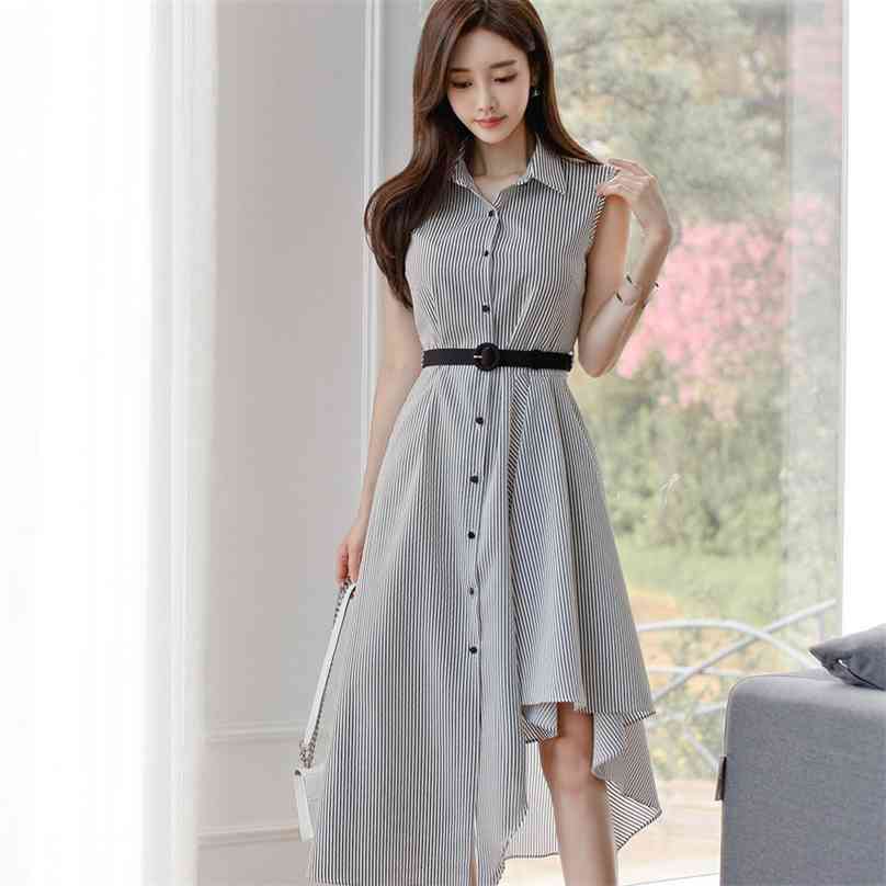 Shirt Dress for women Summer Gray stripe Sleeveless Polyester ladies Sexy Office party maxi Dresses 210602
Shirt Dress for women Summer Gray stripe Sleeveless Polyester ladies Sexy Office party maxi Dresses 210602