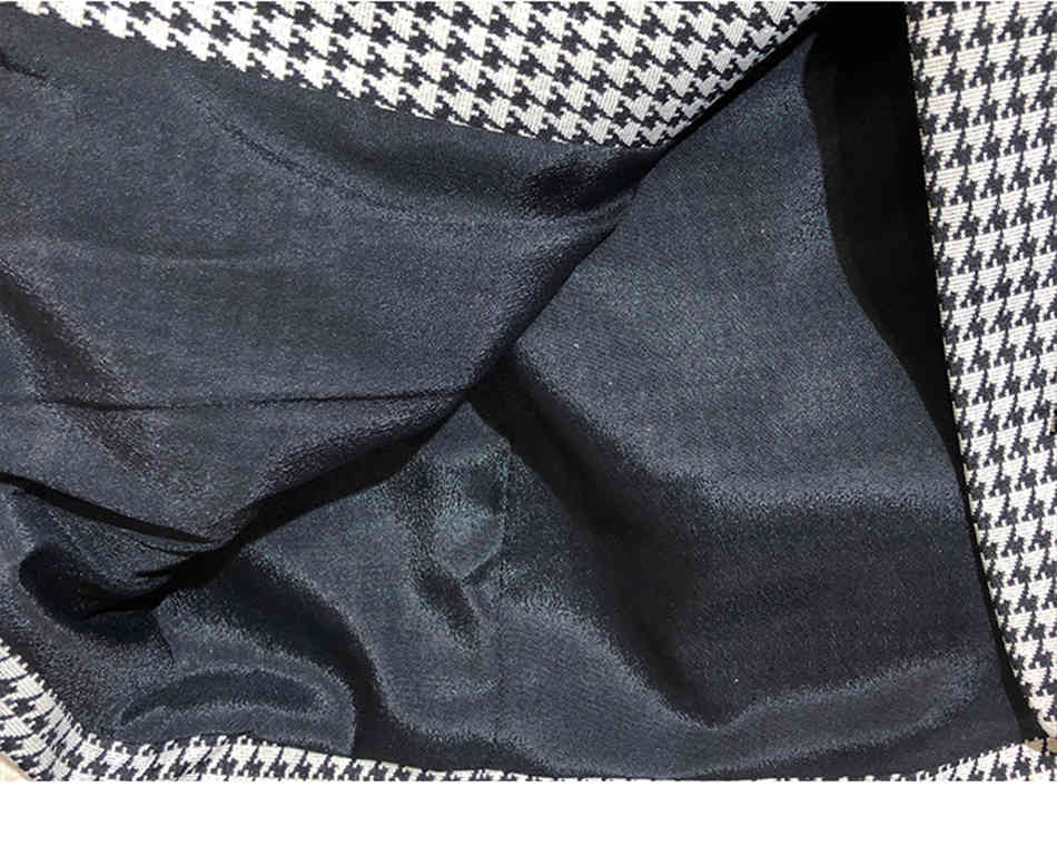 Free High Quality Women Houndstooth Blazer Dress Elegant Lapel Puff Sleeve Single Breasted Lace Up Vestidos 210524