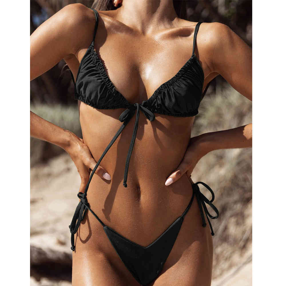Brazilian String Bikini Swimwear Women Solid Swimsuit Sexy Micro Bikinis Set Swimming Mini Bathing Suit High Cut 210520