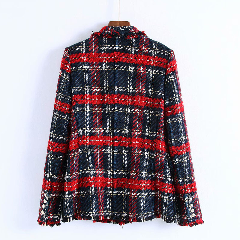 Small Incense Style Pattern Printed Suit Collar Tweed CHIC Female Jacket Long Sleeve Tweed Plaid Is Sweet Women's Coat 210507