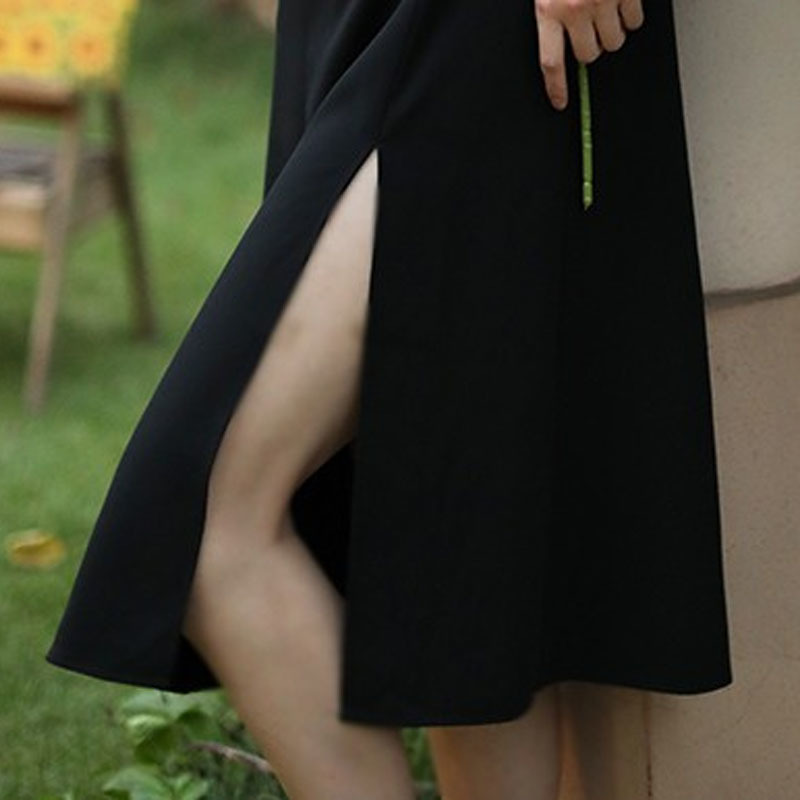 French Retro Chiffon Dress Women Black Square Collar Temperament Puff Long Sleeves Waist-length Clothing for Ladies 13234 210427