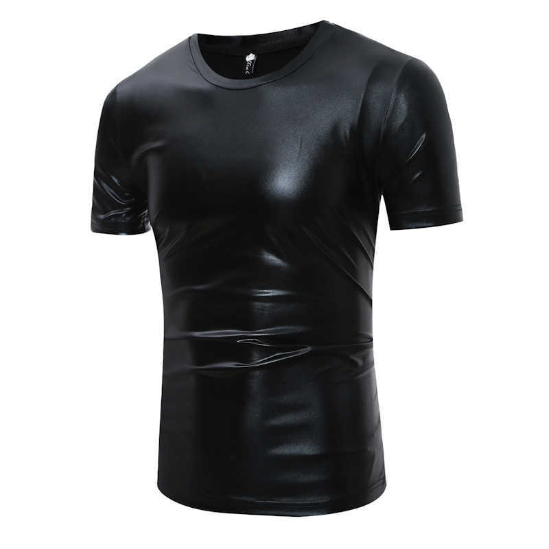 Shiny Gold Coated Metallic T Shirt Men Night Club ee Homme Slim Fit Short Sleeve -shirt Casual Hip Hop 210629