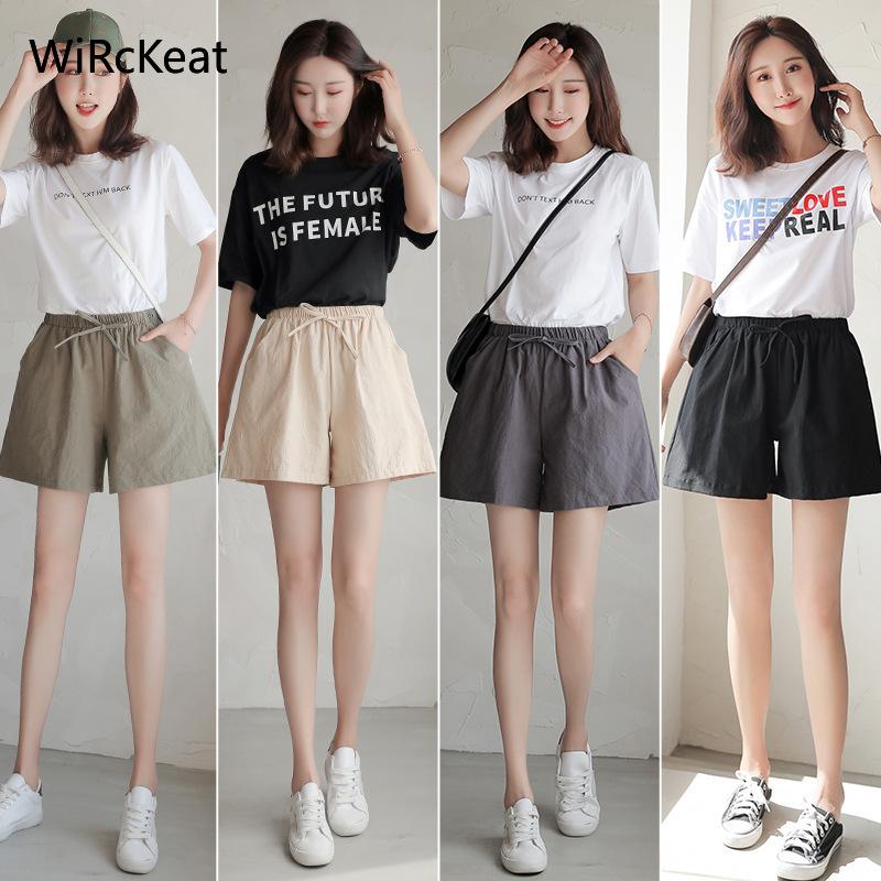 WiRckeat Summer Casual Shorts Women 2021 Loose High Waist Wide Leg For Slim White Cotton Short Femlae Women's