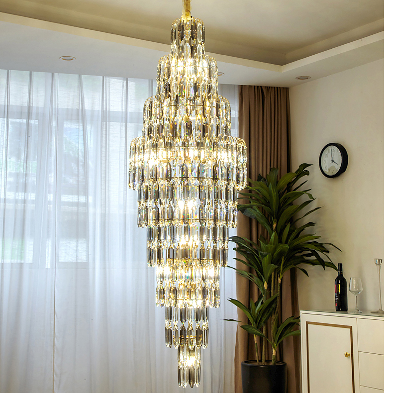LED Modern Smokey Gray Crystal Chandeliers Lights Fixture American S-golden Big Long Chandelier European Home Villa Hotel Stairway Indoor Lighting Hei